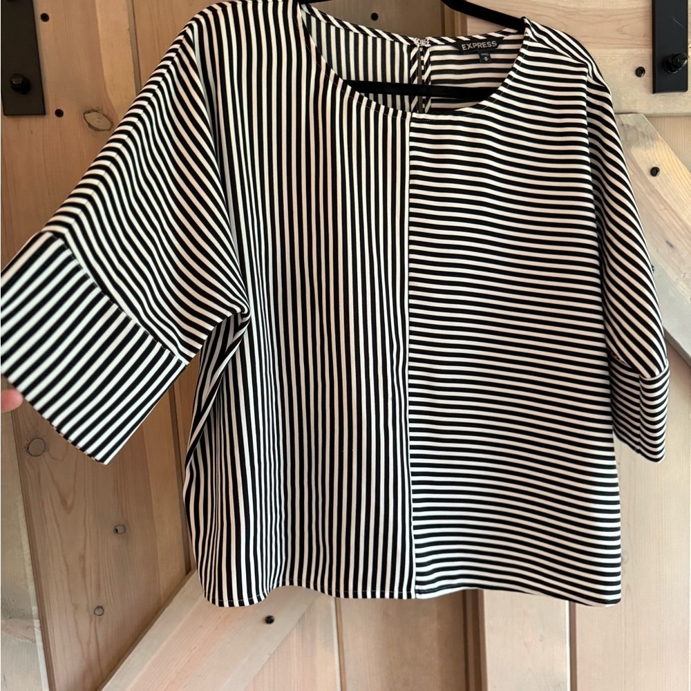 Express Black and White Striped Boxy Blouse